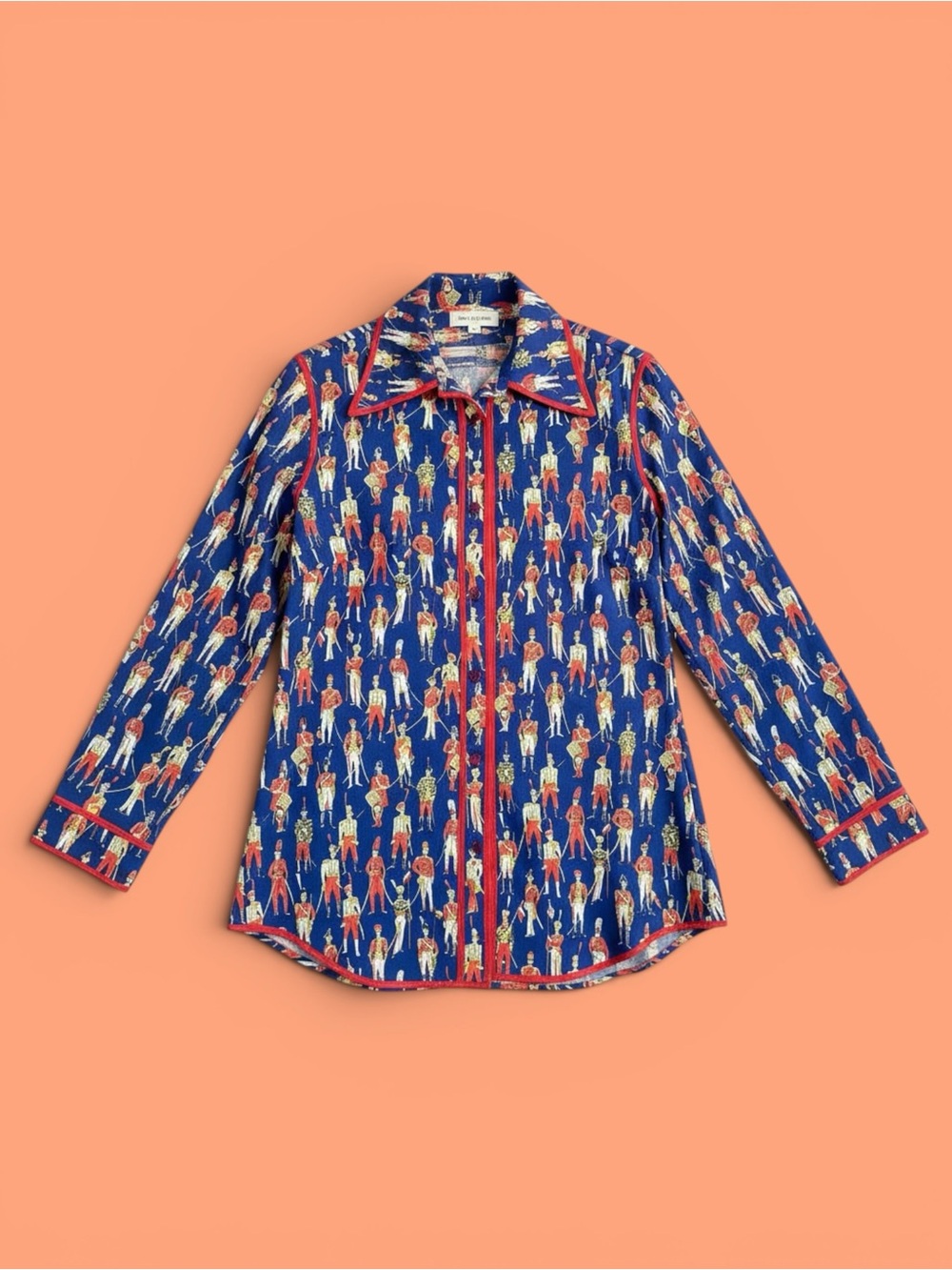 Novelty Print Button-Up Shirt in Blue & Red